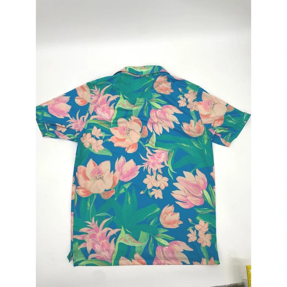 Chubbies Polo Shirt Mens Large Blue Floral Golf Performance Polo Tropical L